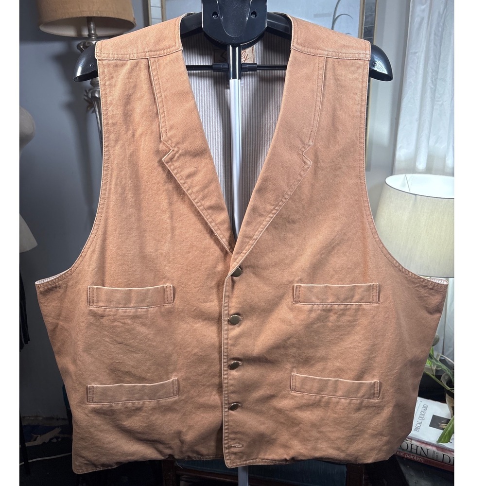 Scully Vest Mens 3X Tan RW041 Canvas Western Notched Lapel Lined Cinch Back